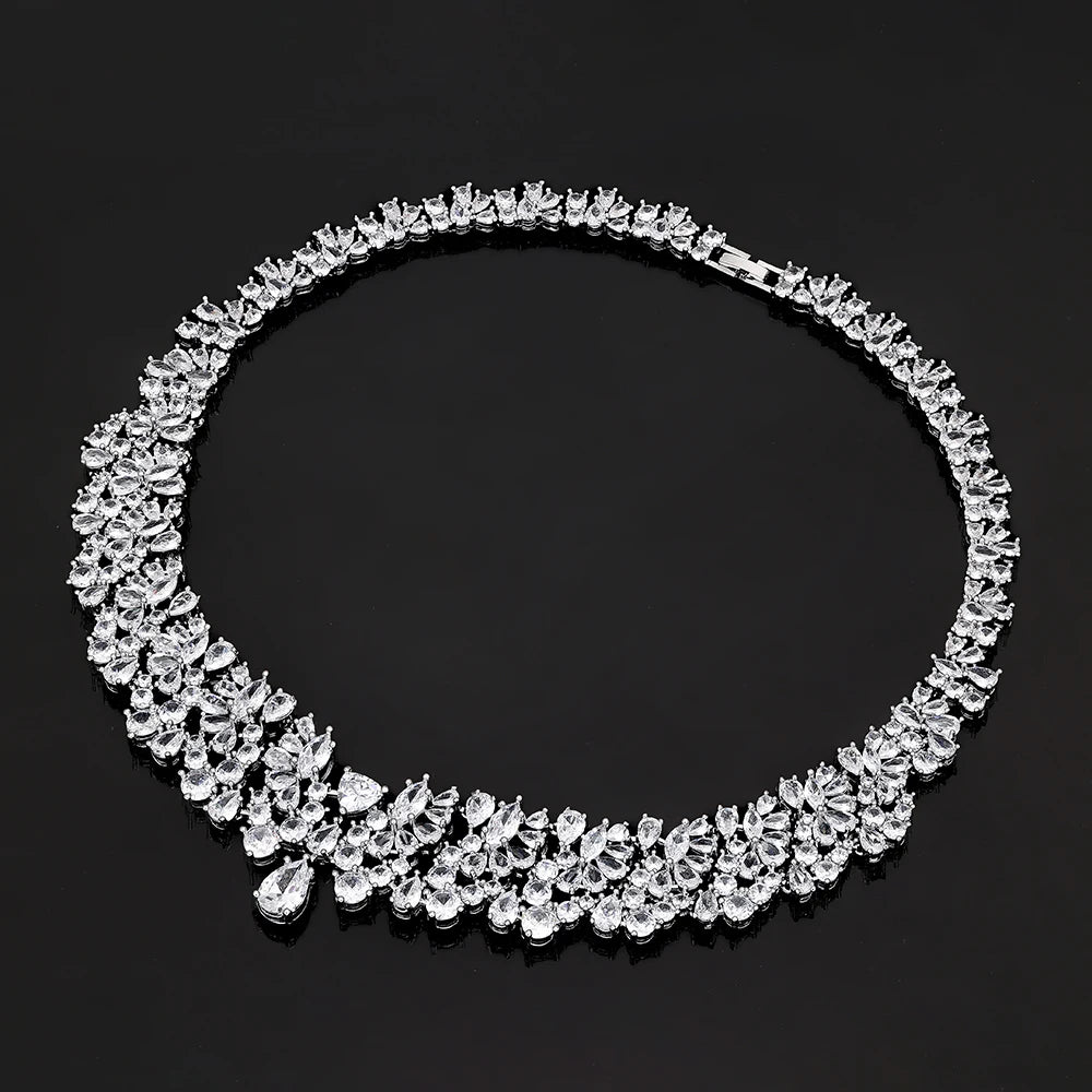 Luxury 4 Pieces Necklace Earrings Set Big Colorful CZ Zircon Wedding Bridal Jewelry Set Dubai Women Gift