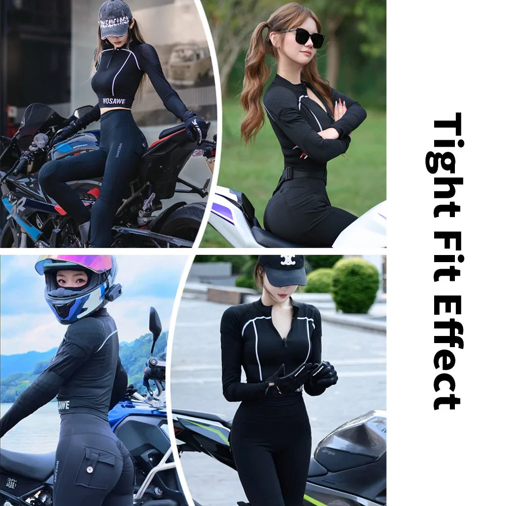 WOSAWE Women Motorcycle Jacket and Pants Set with Removable Pads Soft Protective Gear CE Level 2 Safety Moto Racing Clothes Slim