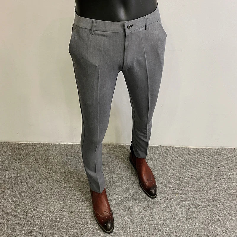 Men Suit Pants Hombre Pantalones 2026 Spring Stretch Slim Formal Trousers for Men Fashion Casual Stripe Dress Pants Men Clothing
