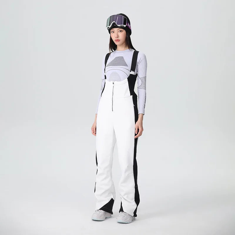 25-26 New Women's Ski Bibi Pants Waterproof Windproof Stretchy Anti-wear Solid Zipper Slim Resilient Outdoor Warm in Winter