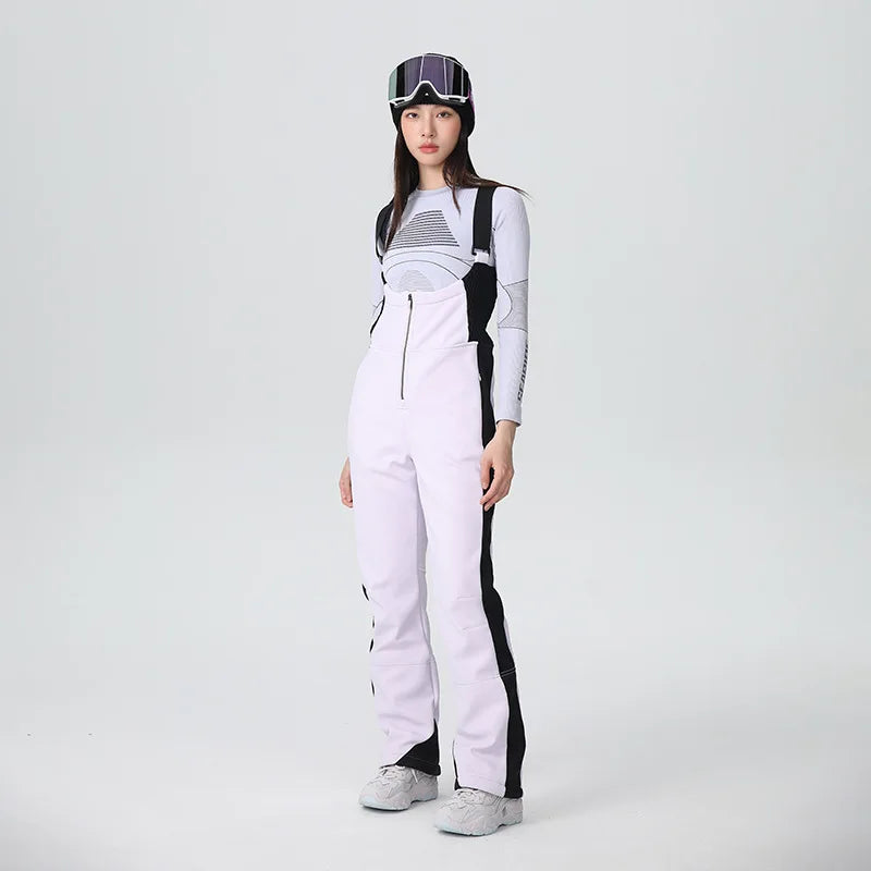 25-26 New Women's Ski Bibi Pants Waterproof Windproof Stretchy Anti-wear Solid Zipper Slim Resilient Outdoor Warm in Winter