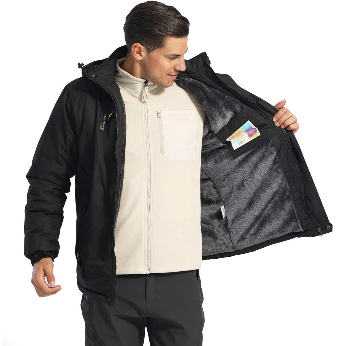 TACVASEN Men's Fleece Lined Skiing Jacket Windproof Detachable Hood Winter Thicken Warm Parkas Waterproof Outdoors Working Coat