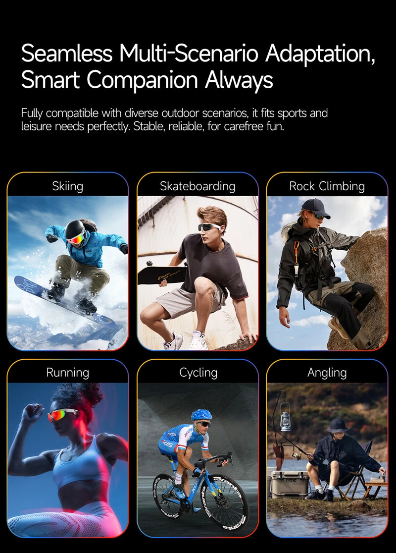 800W Pixel HD 4K Cycling Bluetooth Sports AI Smart Glasses For Photography Object Recognition Video Recording Navigation New