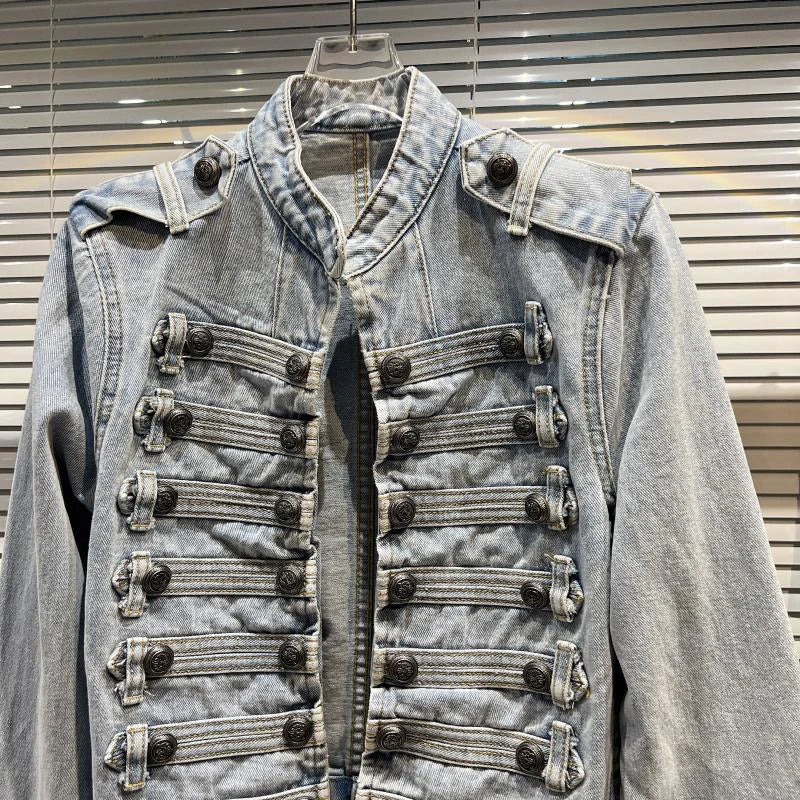 DEAT 2025 Autumn New Fashion Metal Buckle Design Shoulder Strap Denim Short Jacket For Women High Street Coat Female 11A06995