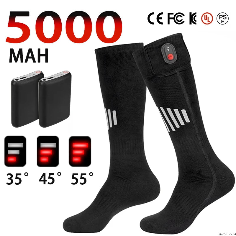 Heated Socks Winter Rechargeable 5000mah Electric Heated Skiing Socks Women Men Outdoor Skiing Socks Sports Foot Warm Equipment