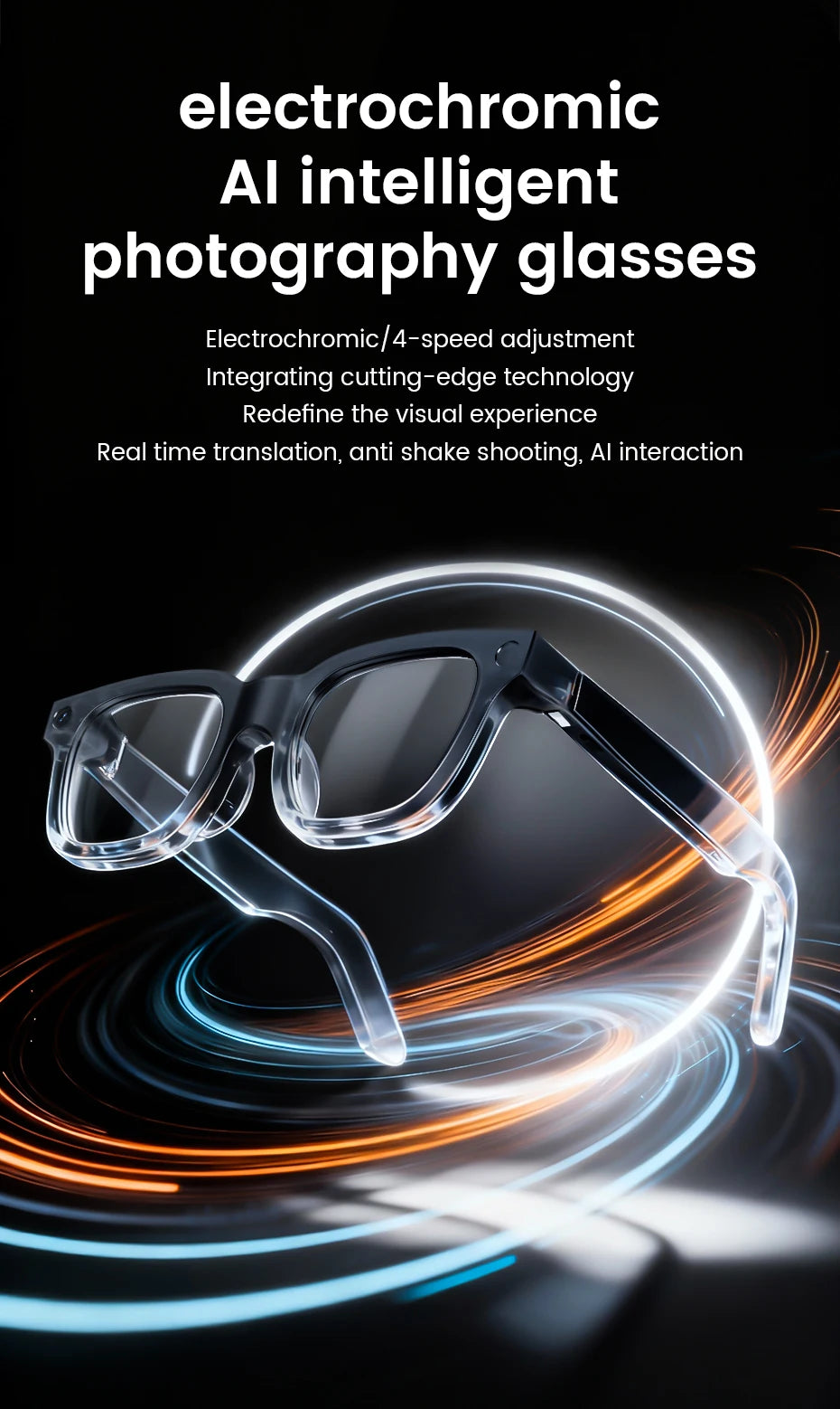AI Smart Glasses 800W HD Camera 32 Million Interpolation Real-Time Translation AI Voice Assistant LED Flashlight  Music