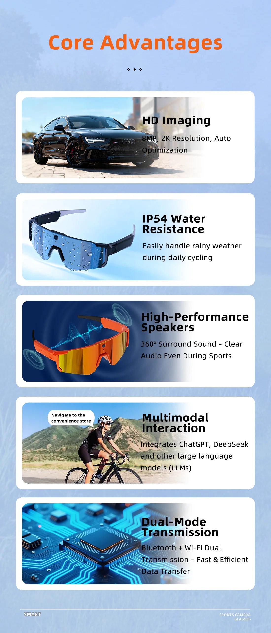 4K Polarized Sunglasses AI Smart HD 800W Camera Bluetooth Call Translation For Men Cycling Anti Glare Driving UV400 IP54 Goggles