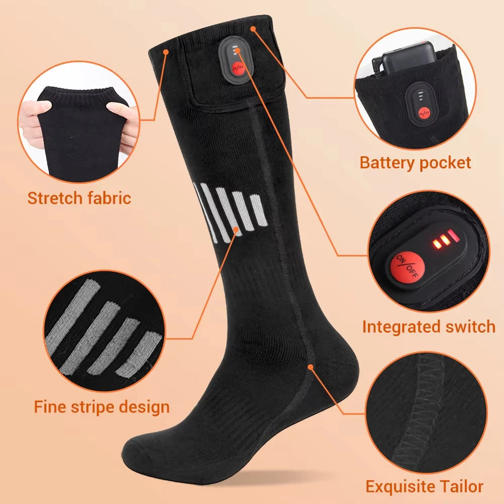 Heated Socks Winter Rechargeable 5000mah Electric Heated Skiing Socks Women Men Outdoor Skiing Socks Sports Foot Warm Equipment