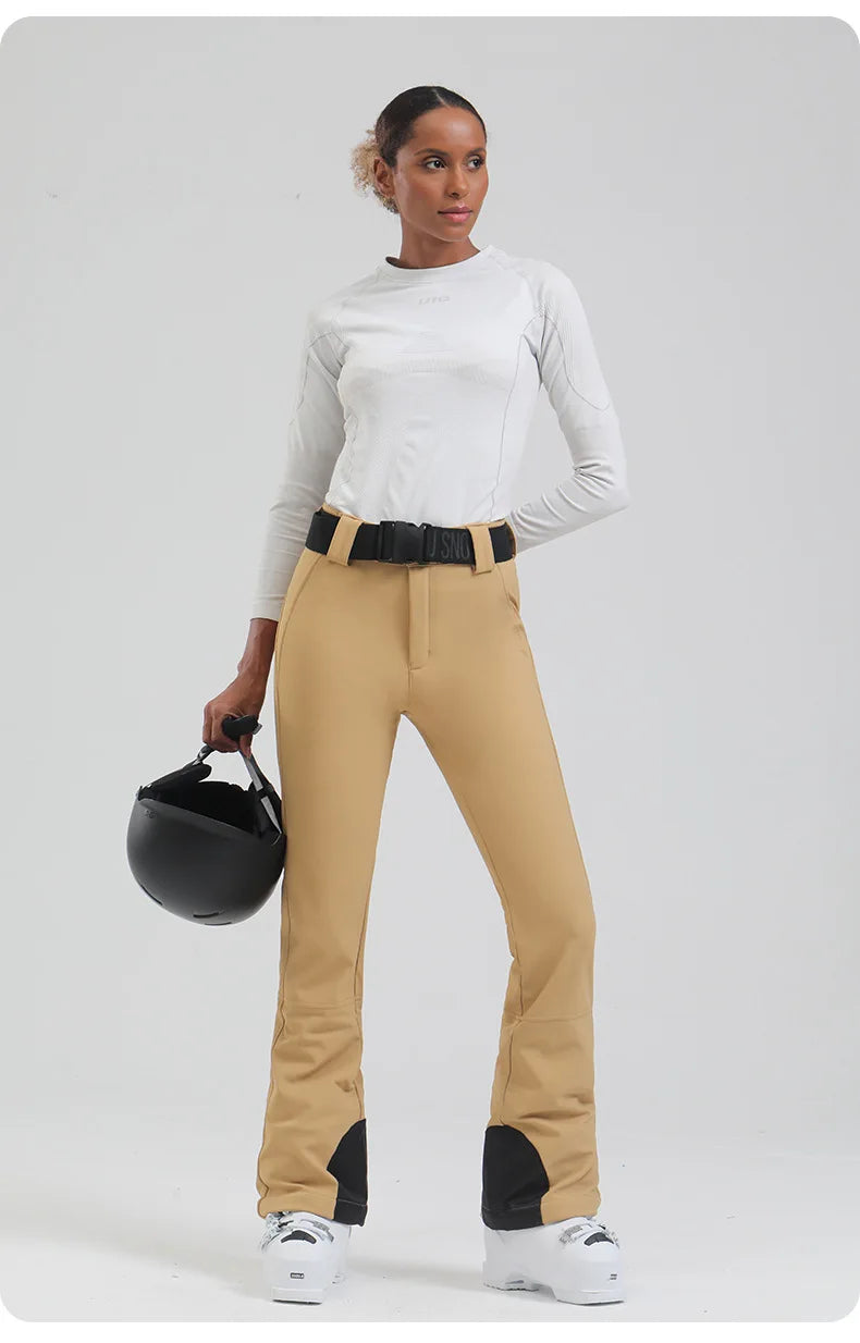 Ski pants New women's double-board 스노우보드복 slimming windproof waterproof thickened warm and elastic sports snow pants