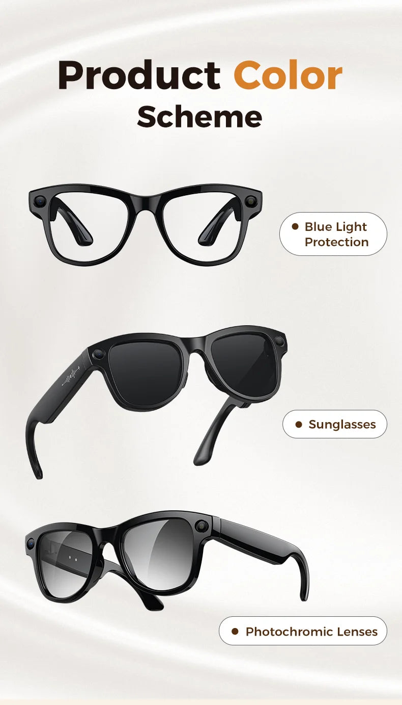 New 800W Camera 3600mAh Power Bank Smart Glasses Men Translator Take Photo WIFI Transmission Music Player AI Chat Glasses Women