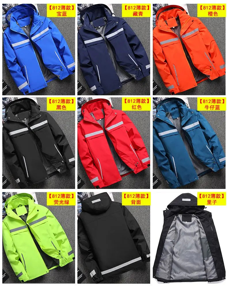 Waterproof Abrasion Resistant Windbreaker, Light Reflective Hooded Jacket for Outdoor Work