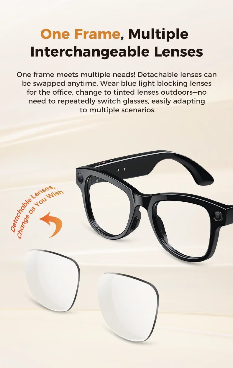 2025 New Travel Study Smart Glasses Men 800W HD Pixel Camera Video Recording WIFI Transmission Adjustable Prescription Glasses