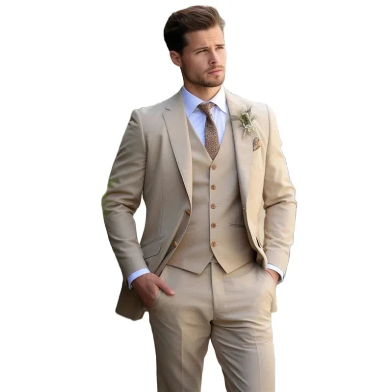 Champagne mens Tuxedo Wedding Suits For Men Bespoke Groom Wear Formal Fashion Men Suit Prom Party Blazer+Pants+Vest