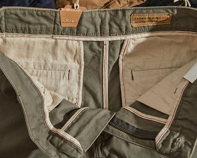 May Khaki American retro simple cargo pants men's heavy chino casual pants straight leg all matching tapered pants