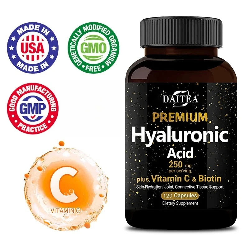 Hyaluronic Acid Supplement 250 Mg with Biotin and Vitamin C-3-in-1 - Skin Moisturization, Joint Lubrication, Hair and Eye Health