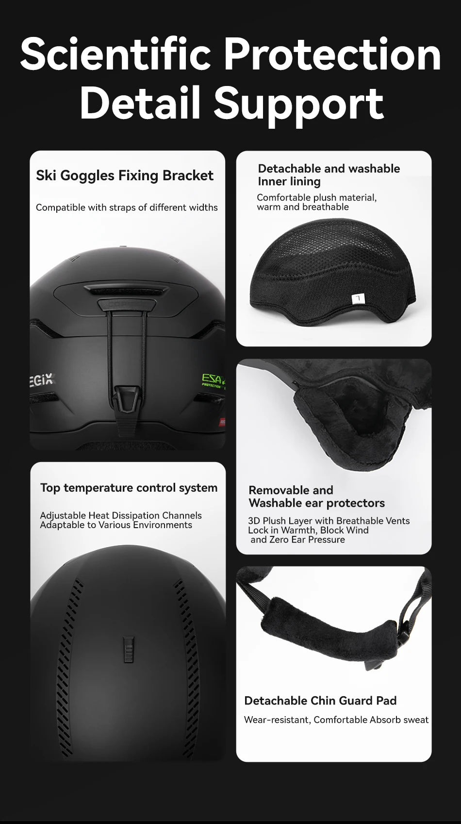 COPOZZ Winter Ski Helmet One-piece Adult Universal Snow Helmet Skating Ski Snowboard Outdoor Sports Helmets with RECCO Reflector