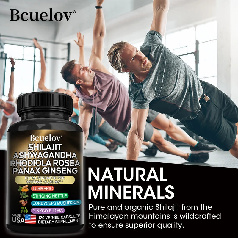 8-in-1 Shilajit Pure Himalaya Capsules with Ashwagandha, Rhodiola, and Panax Ginseng To Support Brain, Joint, and Immune Health