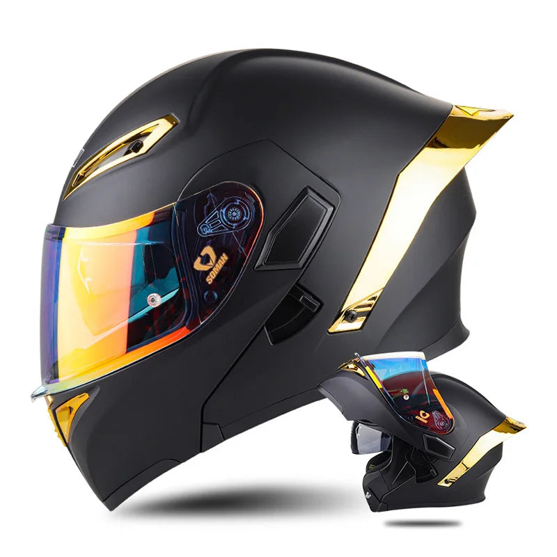 DOT Approved Men's Motorcycle Helmet Full Face Helmet with Double Visor Flip Up Motocross Helmet Four Seasons Universal