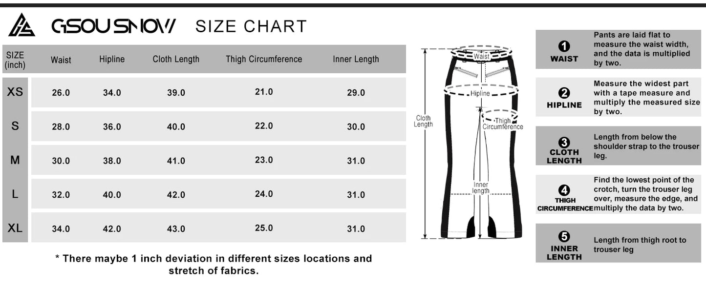 2025 GSOU SNOW Female Ski Pants Snow Slim Waterproof Insulated Windproof Winter Women Snowboard Pants Outdoor Sports Hiking Warm