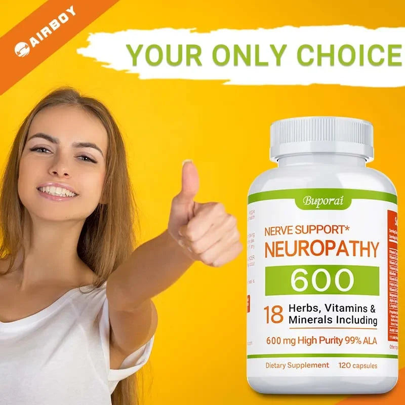 Neuropathy Support Supplement 600mg - Antioxidant, Promotes Nerve Health, Cellular Energy, Metabolism and Anti-aging, Non-GMO