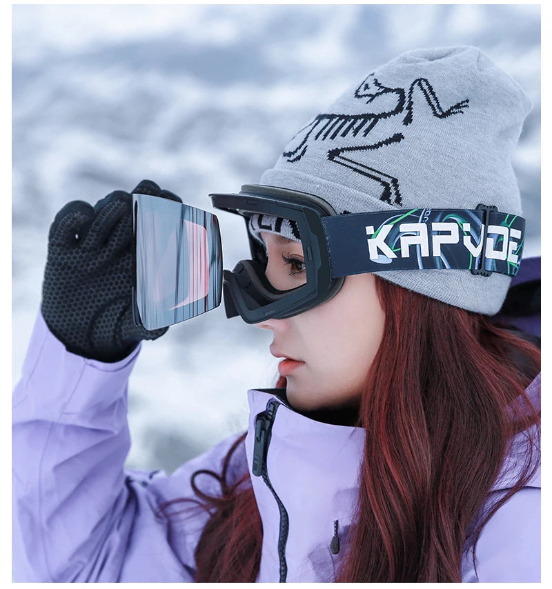 KAPVOE New Outdoor Photochromic Ski Goggles Magnetic Anti-fog Ski Glasses Winter Sports Skiing Snowboard Men Women UV400 Snow