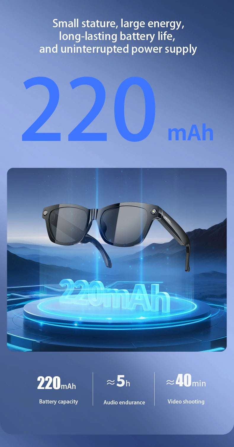Blackview BV100 Smart Glasses, HD Camera,Bluetooth 5.4,220mAh Battery,Stereo Bass Speakers,Noise Cancelling Mic,Wear Detection