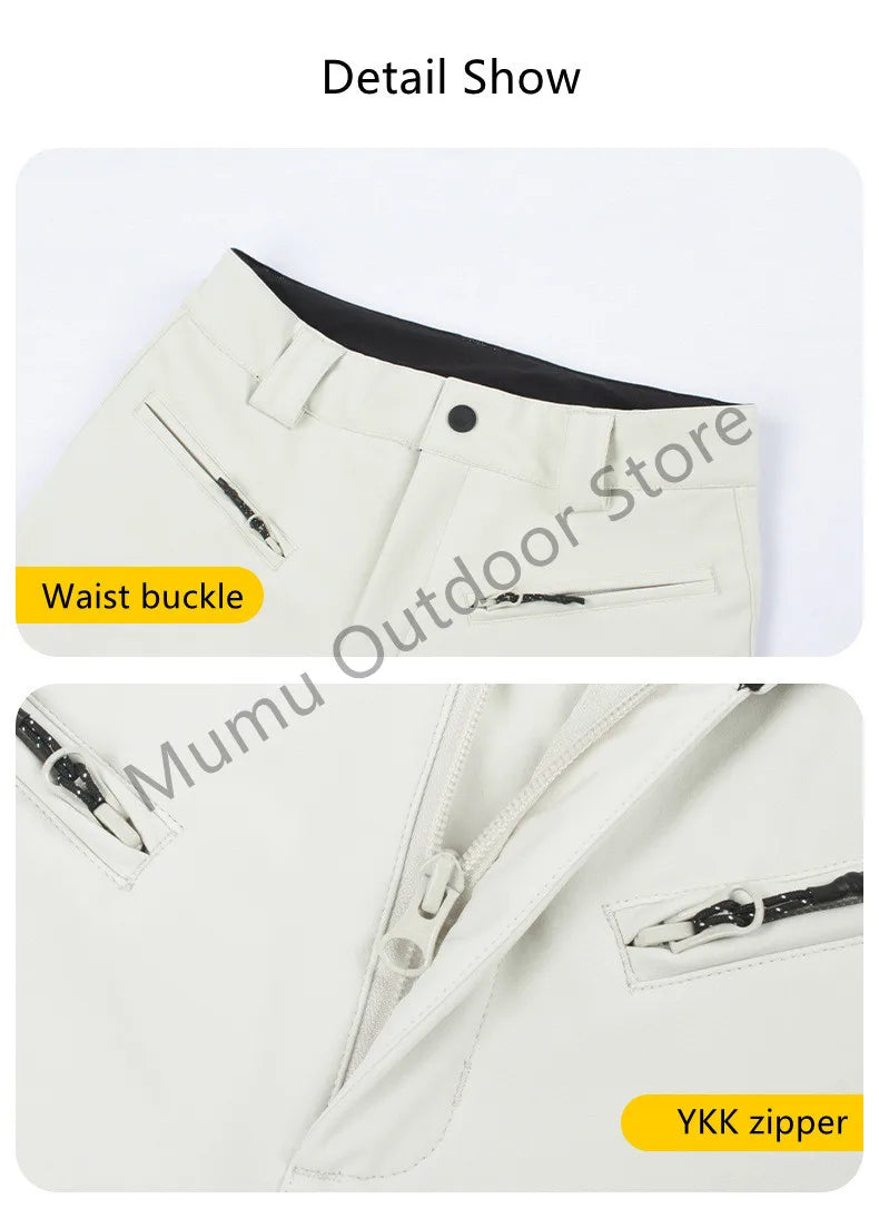 Women Ski Pant Elastic Snowboard Trouser Windproof Waterproof Breathable Thicken Thermal Zipper Snowboard Wear for Winter Sport
