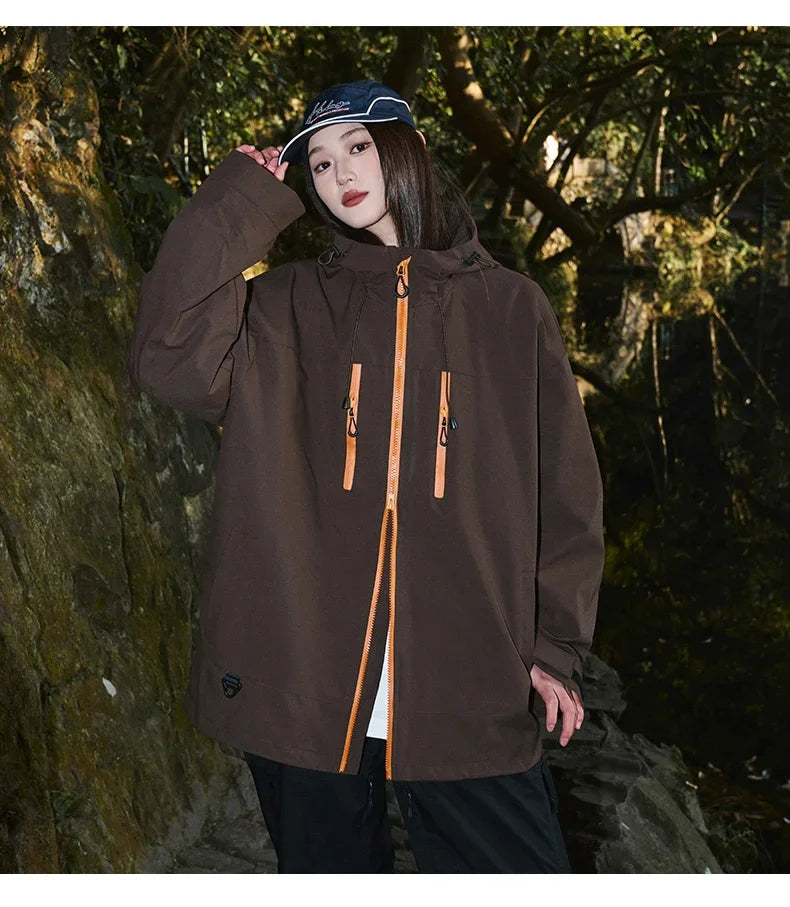 Gorpcore Waterproof Jacket Mens Couple's Ski Oversized Zipper Pocket Windbreaker Autumn High Quality Travel Camping Hooded Coats