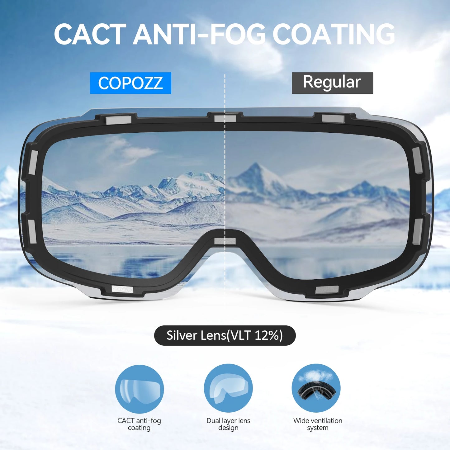COPOZZ Magnetic Ski Goggles Men Women UV400 Protection Anti-Fog Ski Mask Outdoor Sport Snowboard Skiing Eyewear Adult
