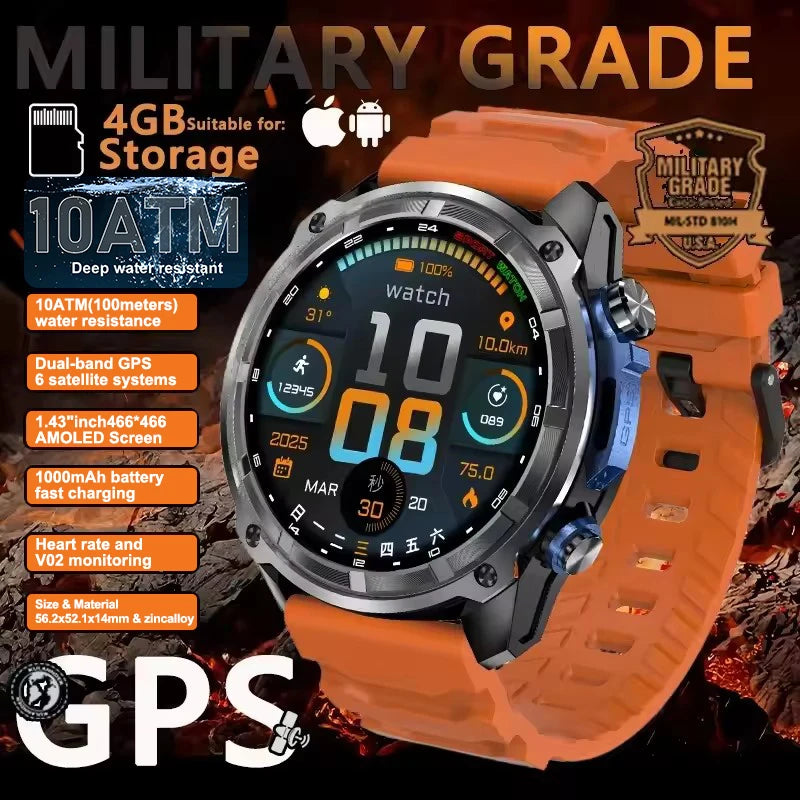 New Built in Real GPS HD Smart Watch Men Outdoor Altimeter 1000mAh Battery 4GB Memory 10ATM Waterproof Bluetooth Call Smartwatch