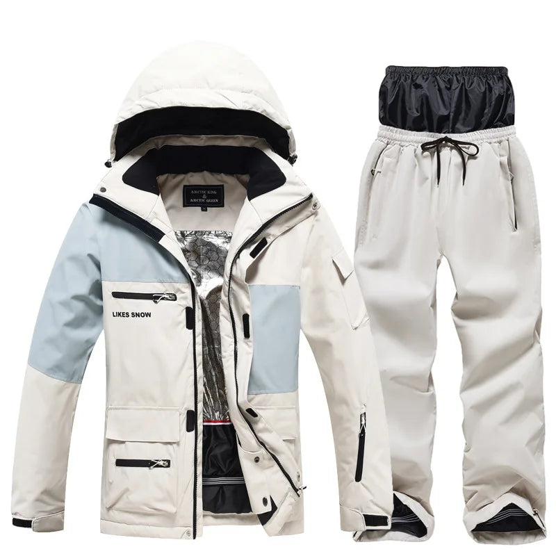 New Men Women Skiing and Snowboard Overalls Ski Suit Winter Thermal Waterproof Windproof Mountain Snowsuit Jacket and Pants Set