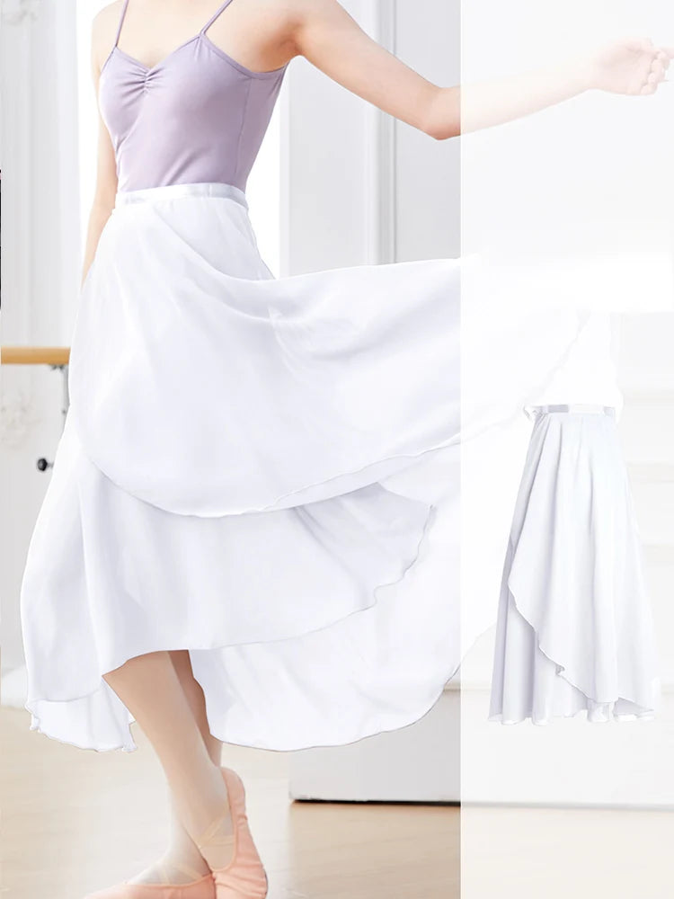 Adults Women Ballet Dance Skirts Long Chiffon Dance Skirts Lyrical Soft Ballet Dress Black Burgundy Translucent Dance Costumes