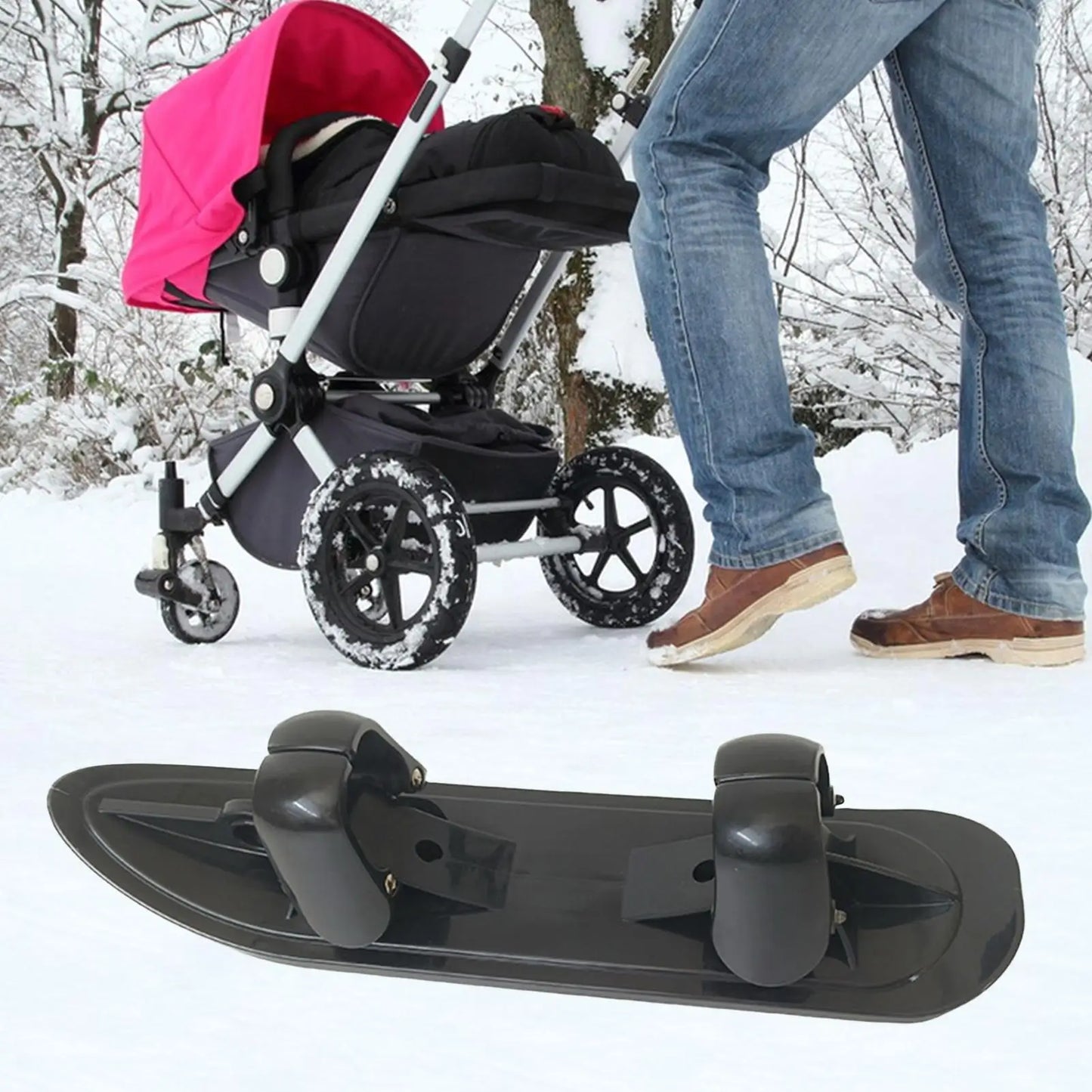 Ski Board Sled 2 in 1 Outdoor Winter Snowboards Stroller Skis Glider Snowboards for Cycling Bicycle Jogging Sports Outdoor Paths