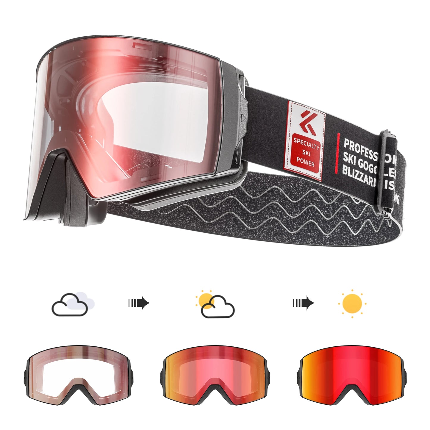KAPVOE Outdoor Photochromic Ski Goggles Winter Snow Sports for Unisex Snow Glasses UV400 Anti-fog Magnetic Snowboard Glasses
