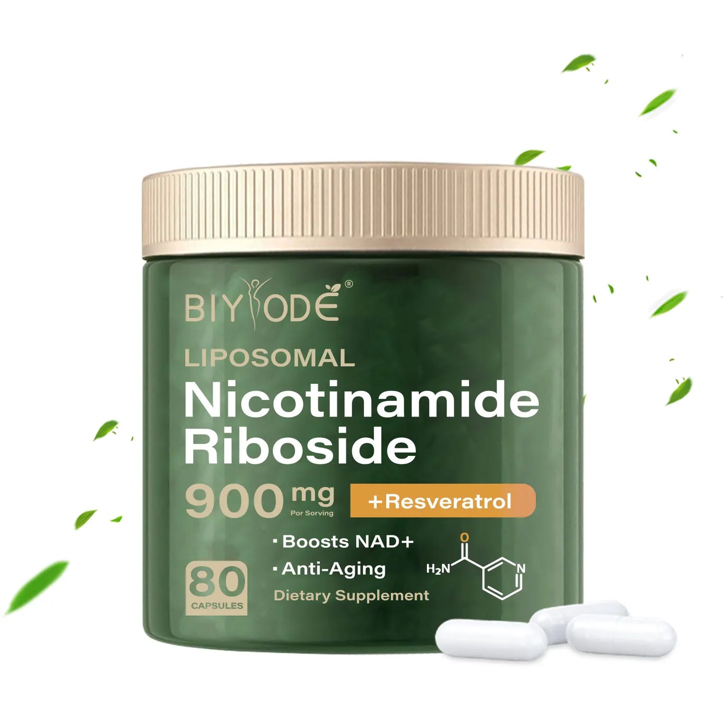 80 Capsules Liposomal NAD+ Supplement - Nicotinamide Riboside & Resveratrol for Women & Man - NMN Alternative for Healthy Aging