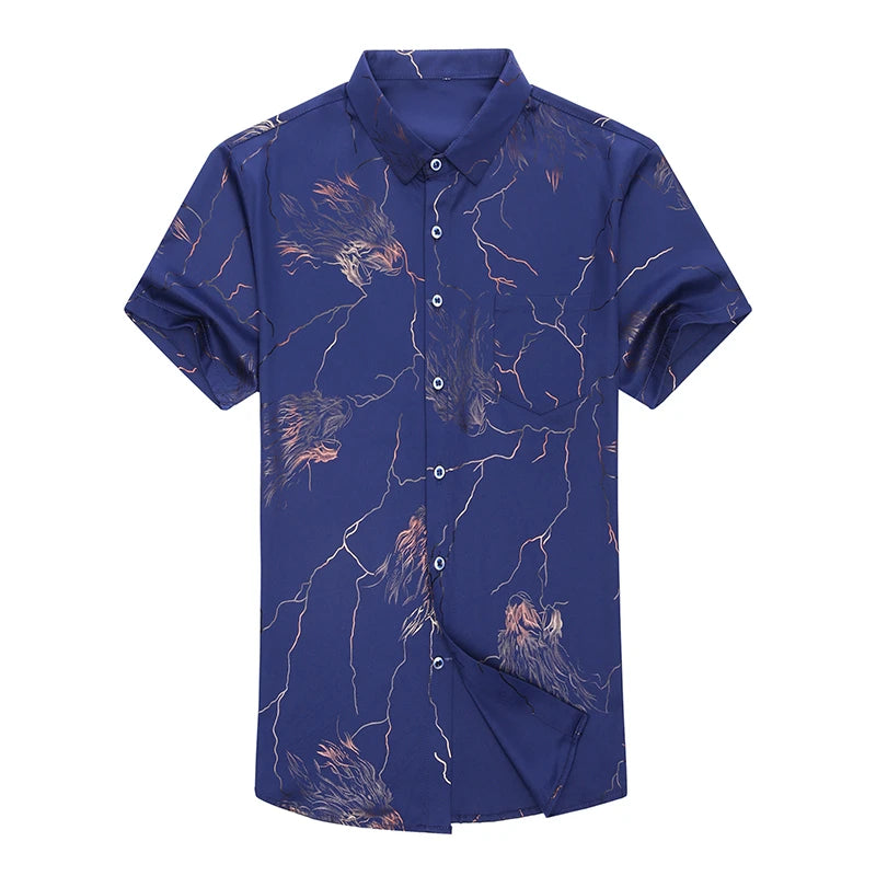 New Men's Casual Printed Short Sleeved Lapel Shirt for Summer Fashion Comfort No Ironing Wrinkle Resistant Top