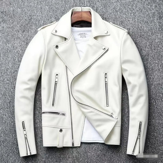 2026 Men's Lapel Oblique Zipper PU Locomotive Leather Jacket, Autumn, New Casual Versatile Slim Fit, Leather Jacket
