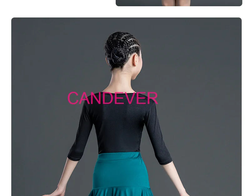 sexy Latin Dance Costume For Girls Ballroom Salsa Tango top Skirts Kids Child lace Leopard Latin Dance Split Dress Leotard Skirt
