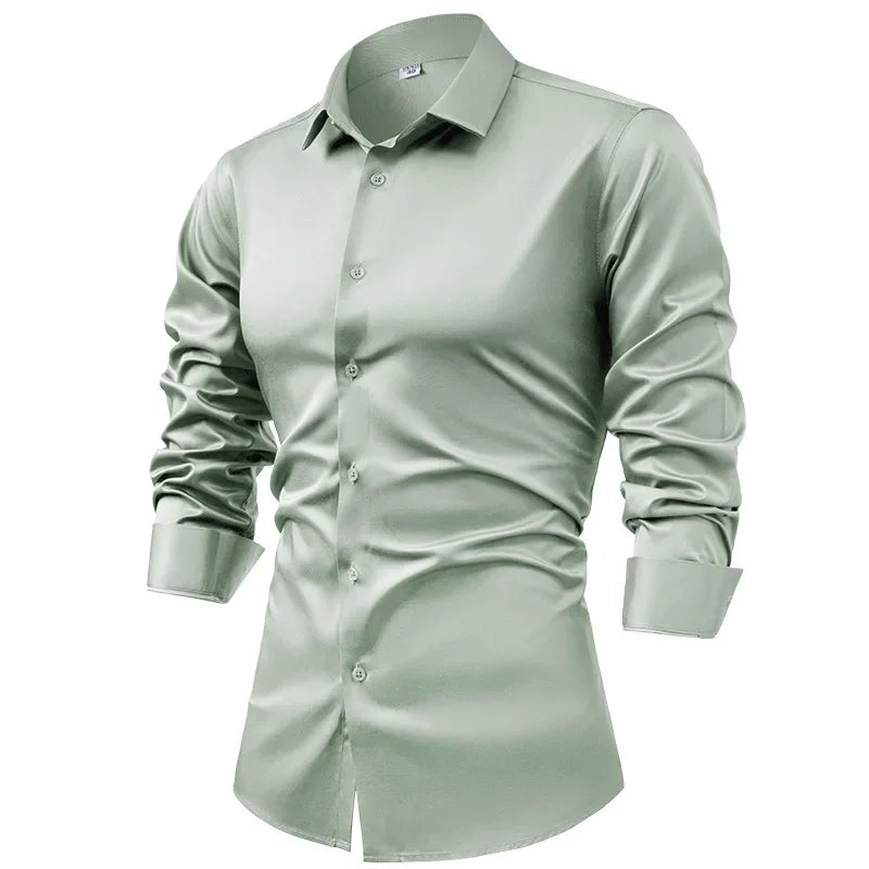 S~6XL satin plus size long sleeve shirt business casual dress shirt non-ironing wrinkle-resistant men's wholesale, men's shirts