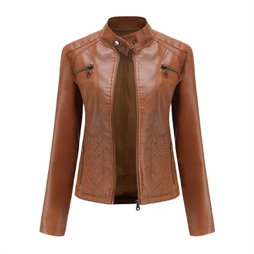 2026 New Lavender Purple Women's Long Sleeve PU Jacket, Fashion Motorcycle Leather Jackets, Red Coat, Black Outerwear.