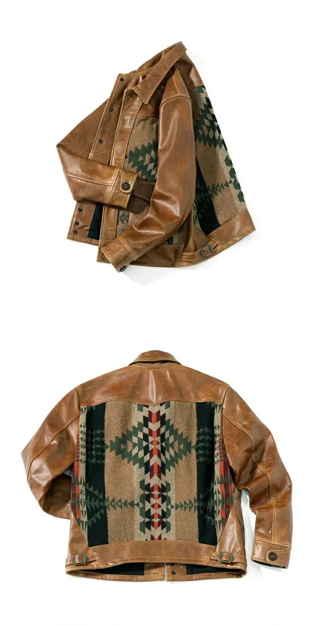 Authentic Cost Price American Retro Oil Wax Cowhide Jaet Men's Genuine Leather Coat Navajo Sle Outerwear Spring Casual
