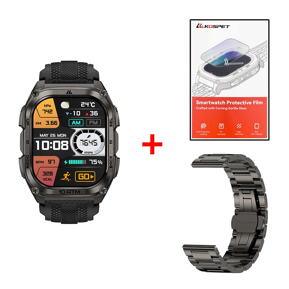 KOSPET Tank M4 Smart Watch for Men Stainless Steel 6-Sat GPS Offline Maps 100M Waterproof 24/7 Health Monitor for Android iOS