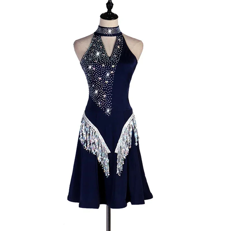 Shiny Black Red Sexy Latin Dance Dress Women High-end Custom Rumba Salsa Performance Skirt Female Dance Dresses