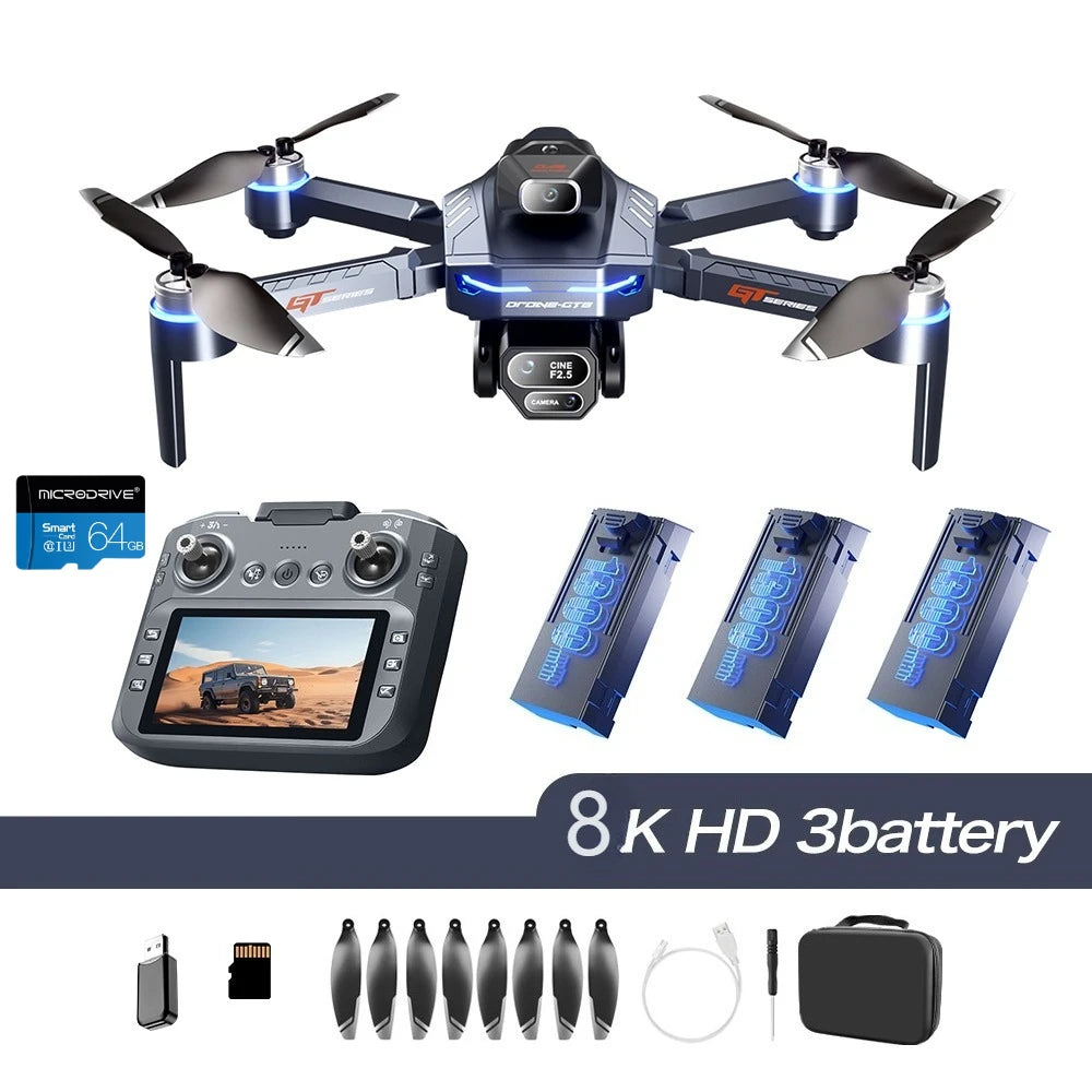 Drone 4K HD GT8 Camera Obstacle Avoidance Aerial Photography Brushless Drone with Screen Foldable RC Drone Quadcopter RTF