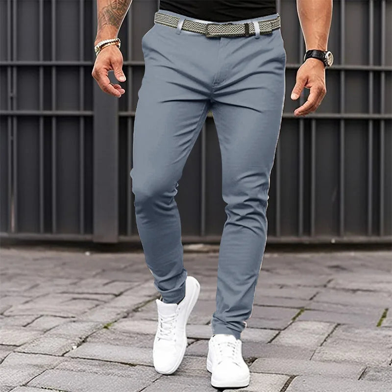 Men's Solid-color Slim-fit Pants with Front Pockets and Zippers for Business Casual Wear with Tapered Bottom Pants Men