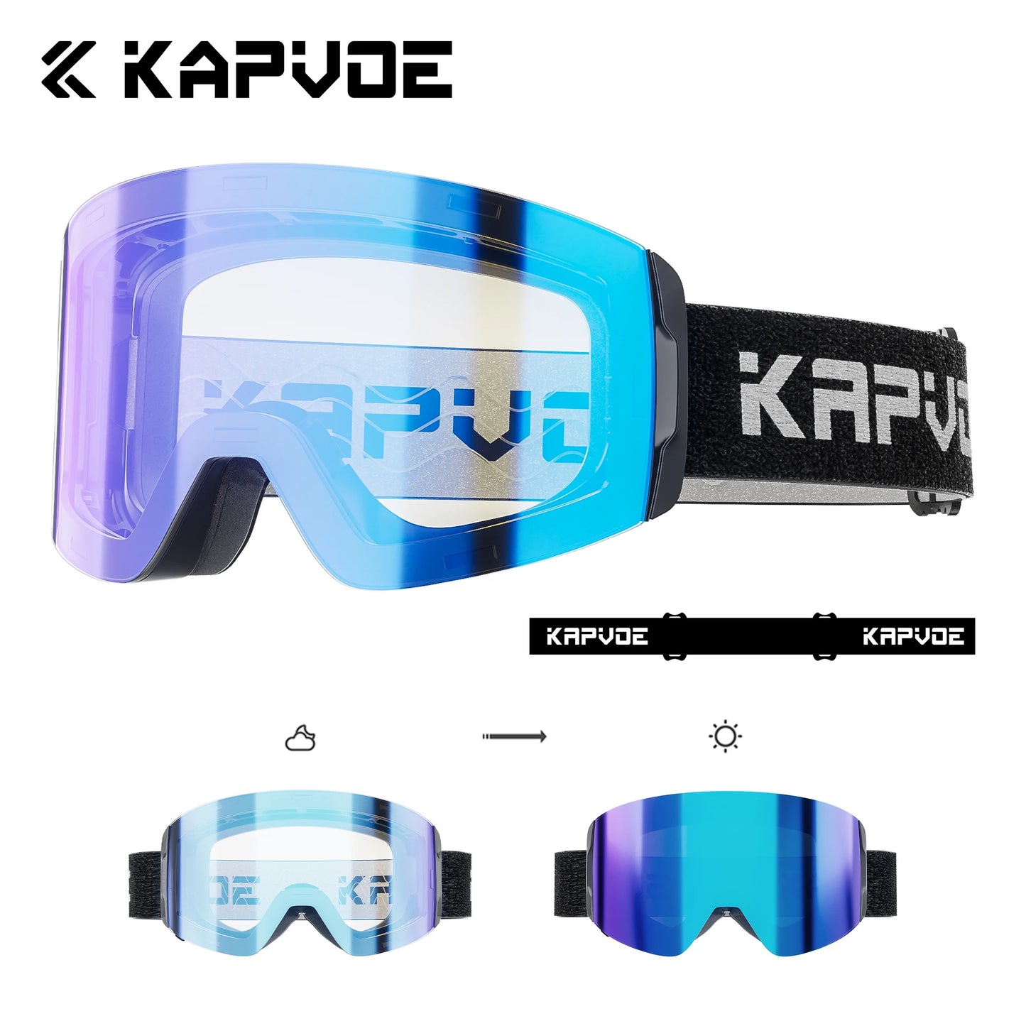 KAPVOE New Outdoor Photochromic Ski Goggles Magnetic Anti-fog Ski Glasses Winter Sports Skiing Snowboard Men Women UV400 Snow