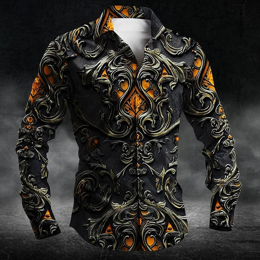 2024 Fashion Men's Collar Button Long Sleeve Shirt New 3D Printed Gradient Pattern Men's Shirt Casual Design Clothing Top