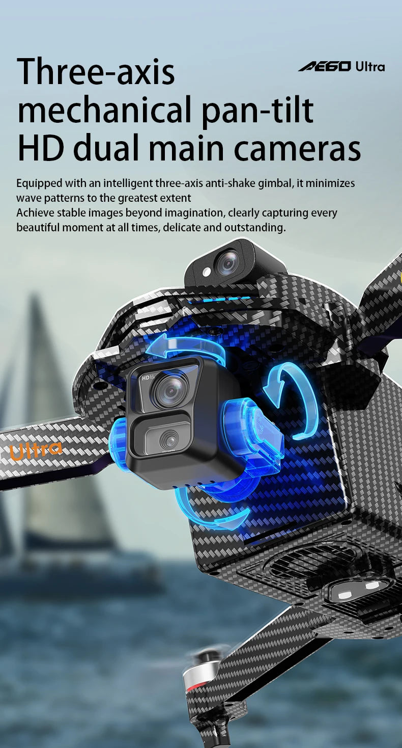 AE60 Ultra GPS Drone Profesional 8K HD Camera 3-axis gimbal Aerial Photography 12KM Obstacle Avoidance FPV Airdrop Fishing Drone