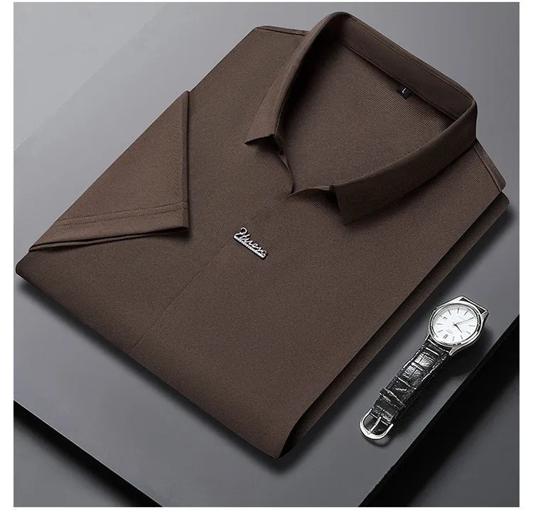 High End Mulberry Silk T-shirts Man Long Sleeve Tops Business Casual Elastic Non-iron Seamless Quality Luxurious Men Polo Shirts