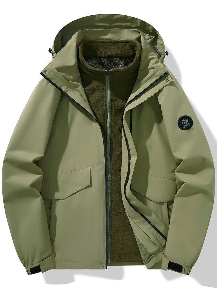 Autumn and winter three-in-one windbreaker  two-piece set detachable warm ski suit  windproof mountaineering suitMens coats